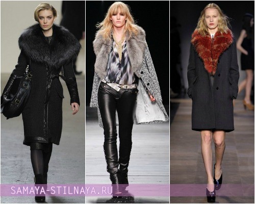 Модные пальто с меховым воротником на зиму 2012-2013 – на фото модели Billy Reid, Iceberg и Carven