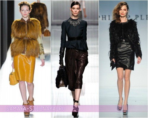 Модные кожаные юбки фото Mulberry, Christian Dior, Philipp Plein
