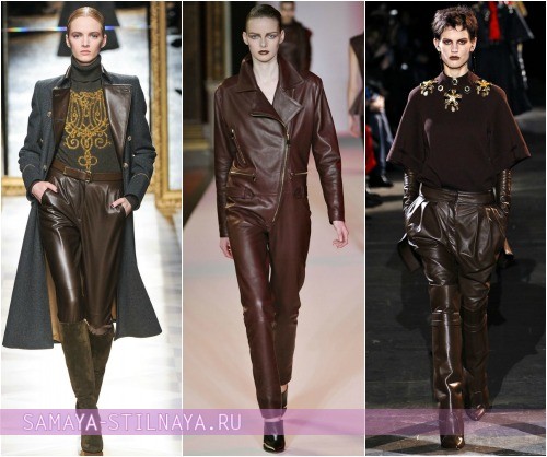 Кожаные коричневые брюки от Salvatore Ferragamo, Hakaan, Givenchy