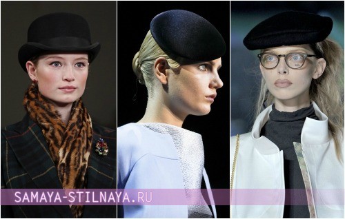 Черные женские шляпки Осень-Зима 2012-2013 – на фото модели Ralph Lauren, Armani Prive и Vivienne Westwood