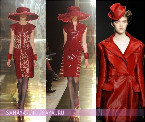 Красные женские вечерние шляпы – на фото модели Georges Chakra и Donna Karan