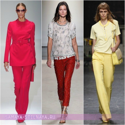 Модные расцветки женских брюк Весна-Лето 2013 – на фото модели Gucci, Isabel Marant, Trussardi 1911