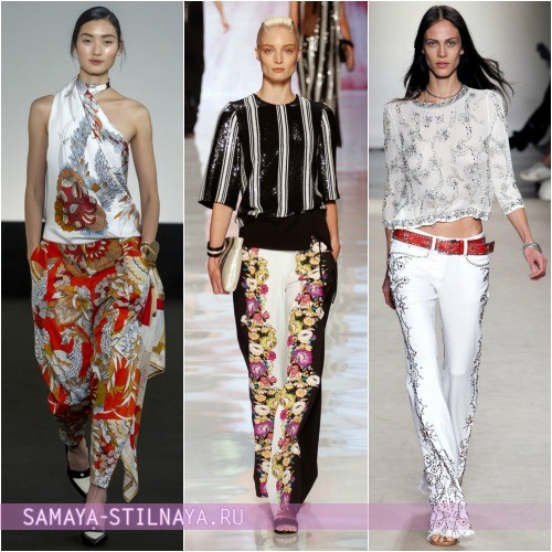 Модные брюки с узором – на фото модели Hermès, Etro, Isabel Marant