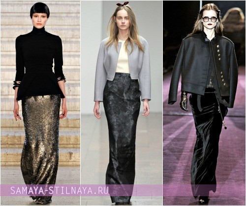 Длинные прямые юбки – на фото модели Antonio Berardi, Emilio de la Morena, Gucci