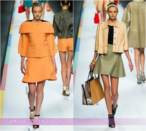 Яркие юбки в форме трапеции на весну и лето 2013 от Fendi