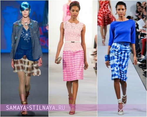Модные клетчатые юбки 2013 от Anna Sui и Oscar de la Renta