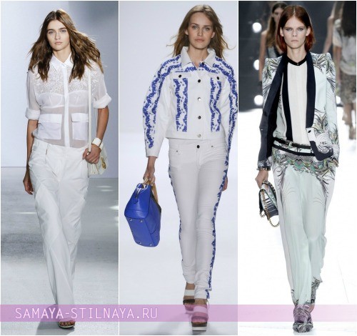 Модные сумки под белые женские брюки, на фото Maiyet, Rebecca Minkoff, Roberto Cavalli