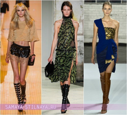 С чем носить летние сапоги, на фото модели Versace, Proenza Schouler, Altuzarra