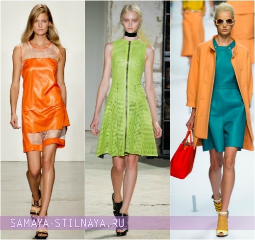 Кожаные платья 2013 фото, яркие оттенки моделей от Helmut Lang, Proenza Schouler и Fendi