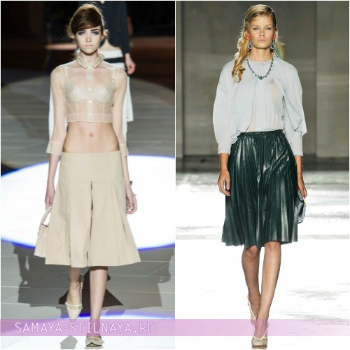 Плиссированные юбки в романтическом стиле, на фото модели Marc Jacobs и Prada