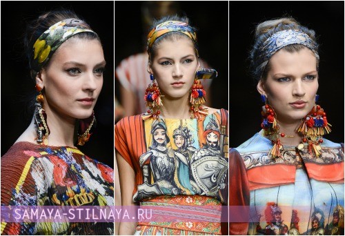Модные прически для женщин с платком, на фото модели Dolce Gabbana