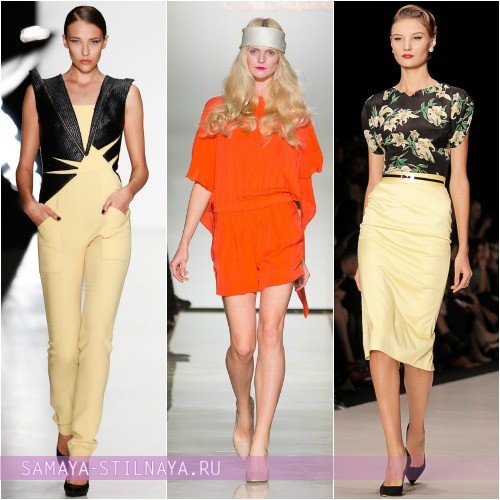 Желтые и оранжевые расцветки модной одежды весны 2014